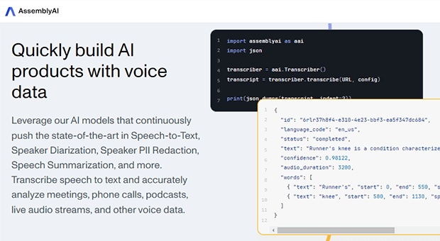 AssemblyAI - Quickly build AI products with Voice Data
